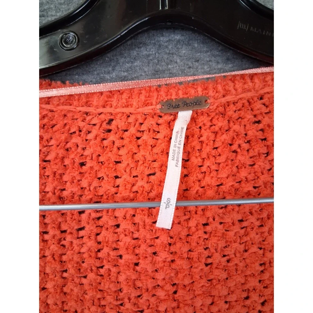Free People Womens Sweater S Orange Knit Twist Front Crop Oversize 100% Cotton‎